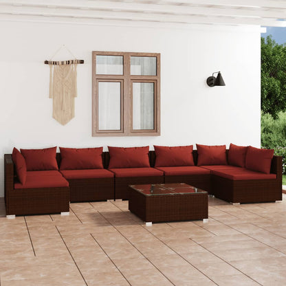 Set Divani da Giardino 8 pz con Cuscini in Polyrattan Marrone