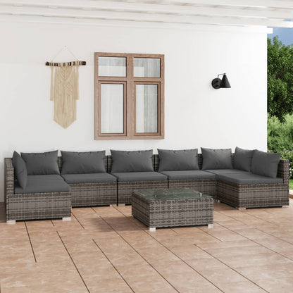 Set Divani da Giardino 8 pz con Cuscini in Polyrattan Grigio