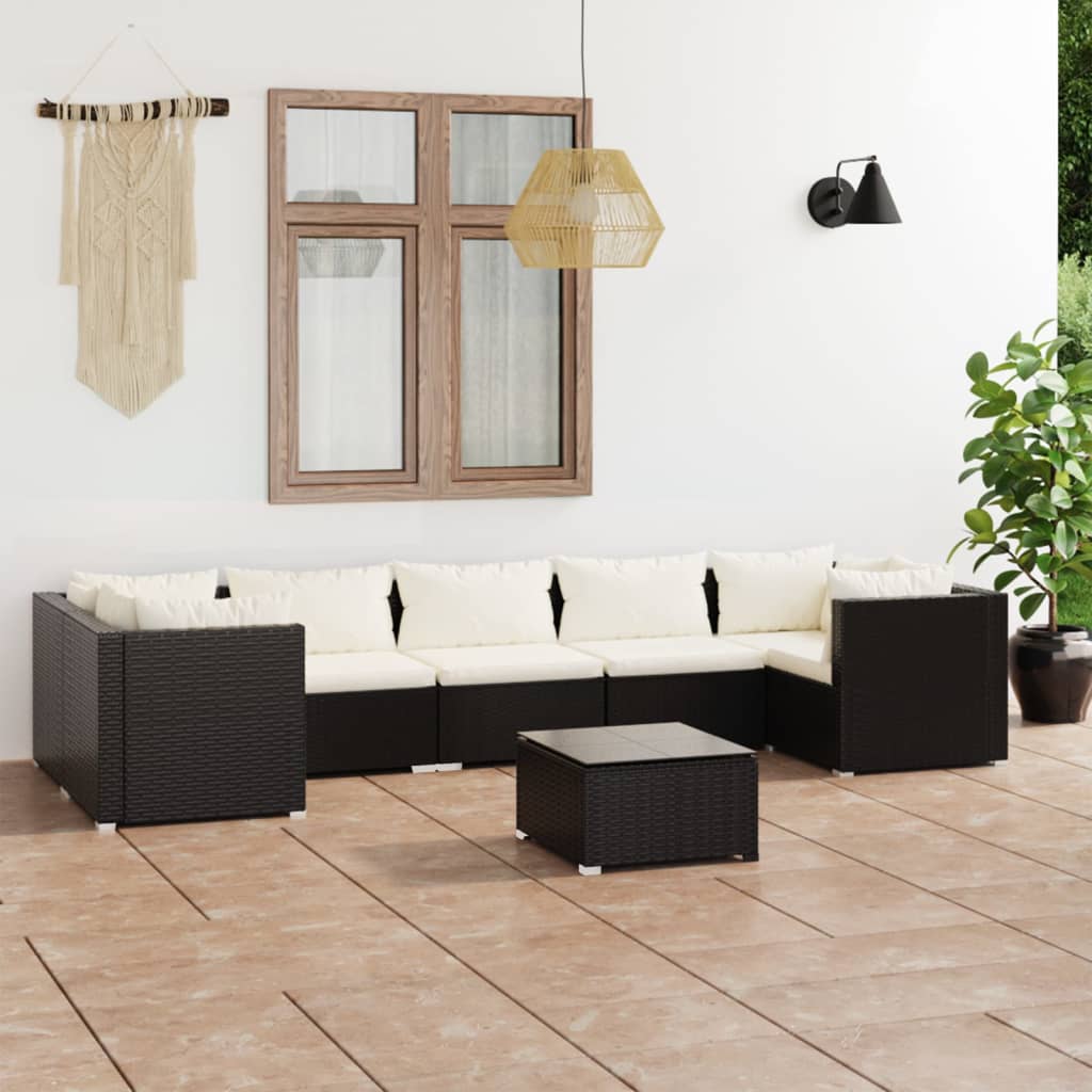 Set Divani da Giardino 8 pz con Cuscini in Polyrattan Nero