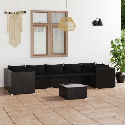 Set Divani da Giardino 8 pz con Cuscini in Polyrattan Nero