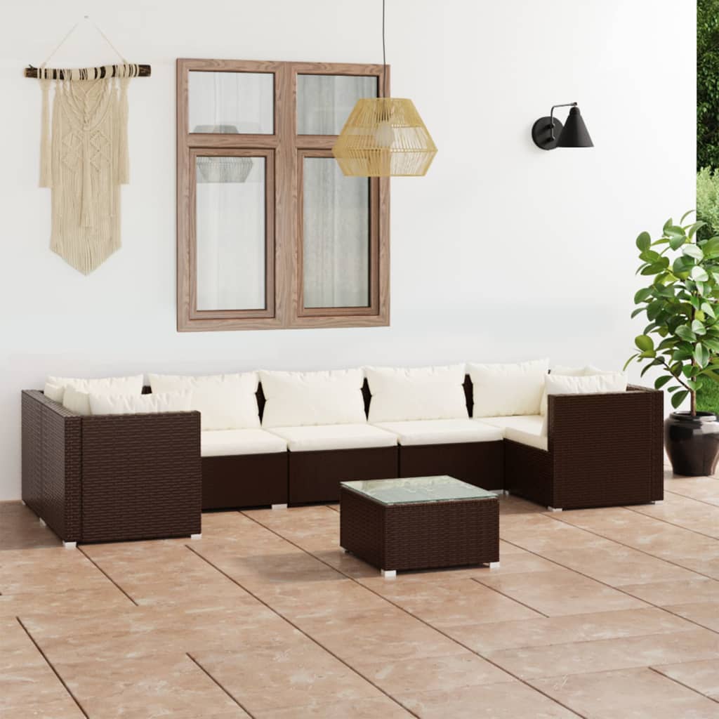 Set Divani da Giardino 8 pz con Cuscini in Polyrattan Marrone