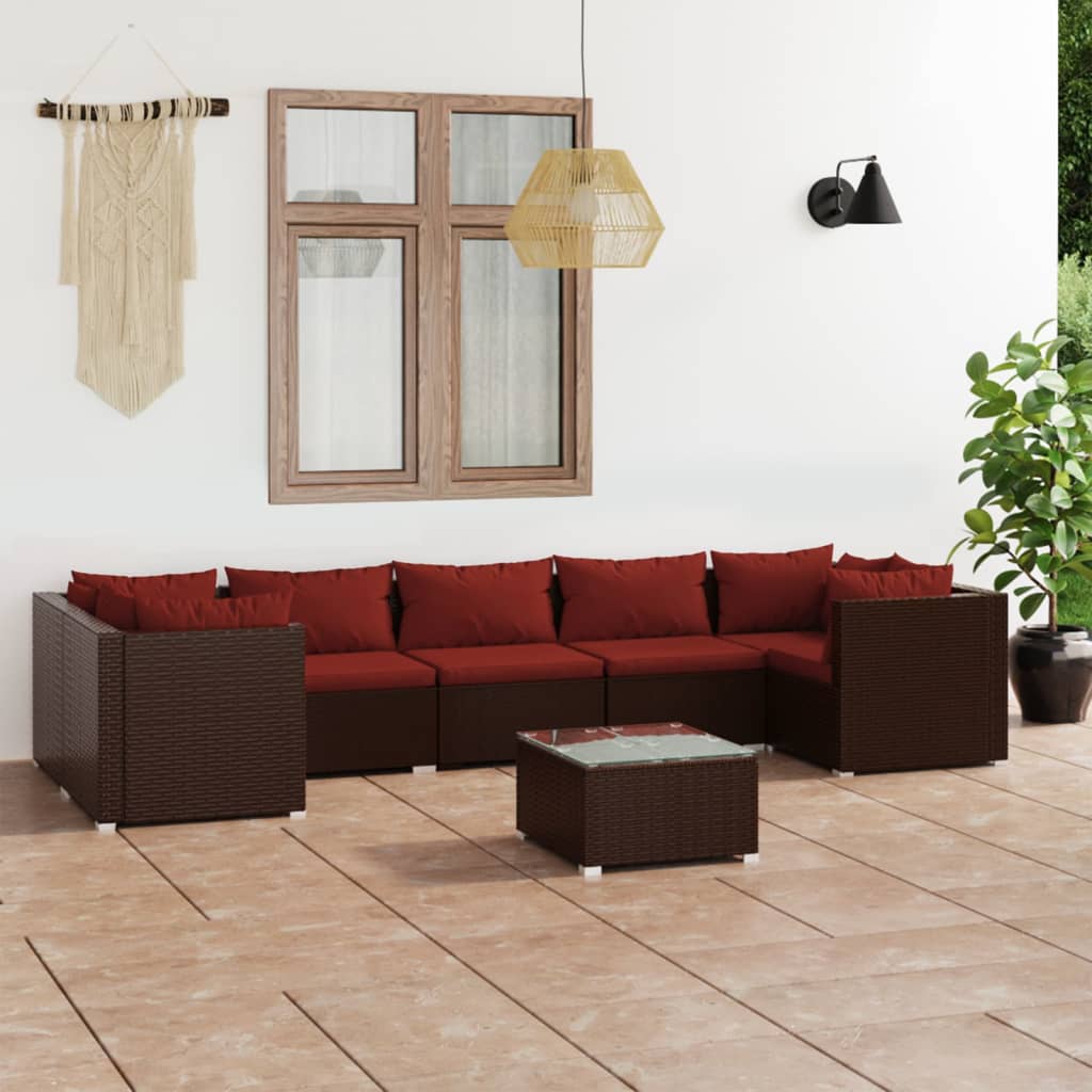 Set Divani da Giardino 8 pz con Cuscini in Polyrattan Marrone