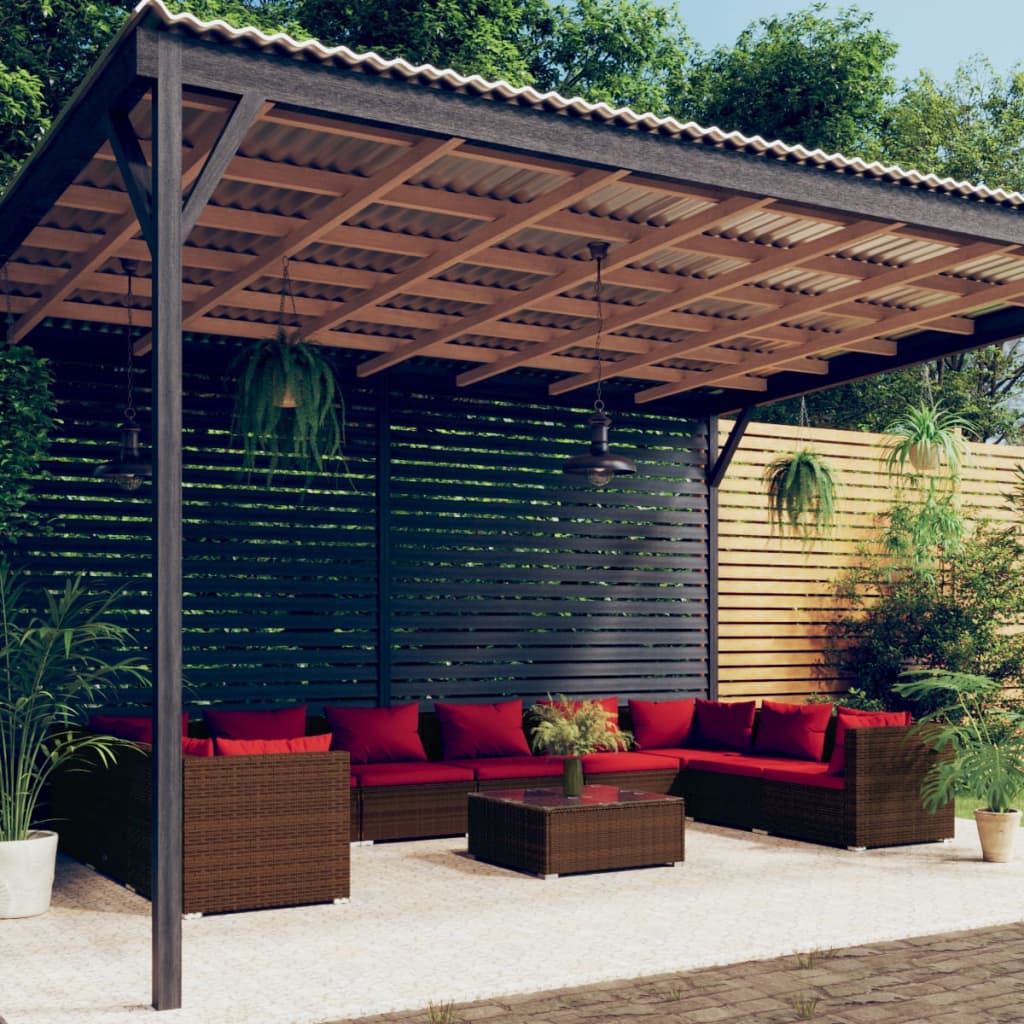 Set Divani da Giardino 11 pz con Cuscini in Polyrattan Marrone