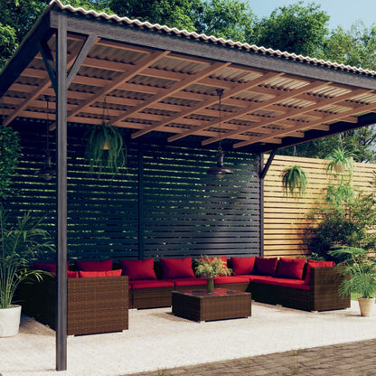 Set Divani da Giardino 11 pz con Cuscini in Polyrattan Marrone
