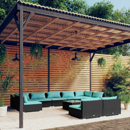 Set Divani da Giardino 10 pz con Cuscini in Polyrattan Nero