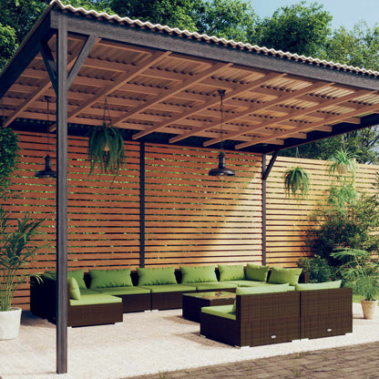 Set Divani da Giardino 10 pz con Cuscini in Polyrattan Marrone