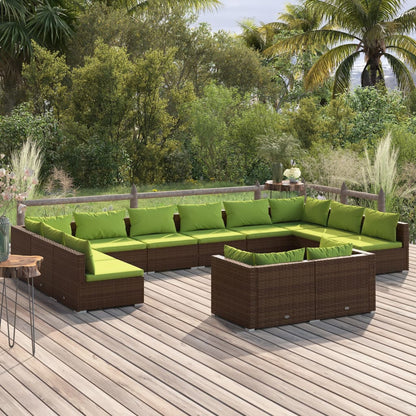 Set Divani da Giardino 12 pz con Cuscini in Polyrattan Marrone