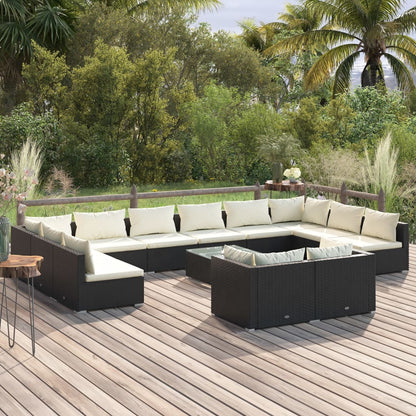 Set Divani da Giardino 13 pz con Cuscini in Polyrattan Nero