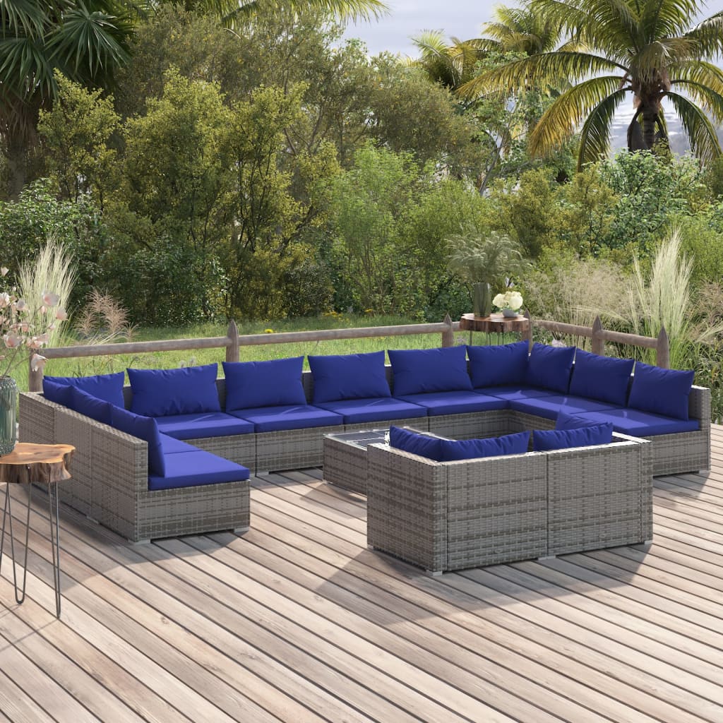 Set Divani da Giardino 13 pz con Cuscini in Polyrattan Grigio