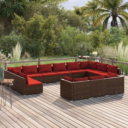 Set Divani da Giardino 13 pz con Cuscini in Polyrattan Marrone