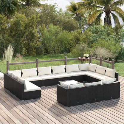 Set Divani da Giardino 14 pz con Cuscini in Polyrattan Nero