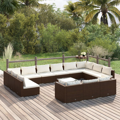 Set Divani da Giardino 14 pz con Cuscini in Polyrattan Marrone