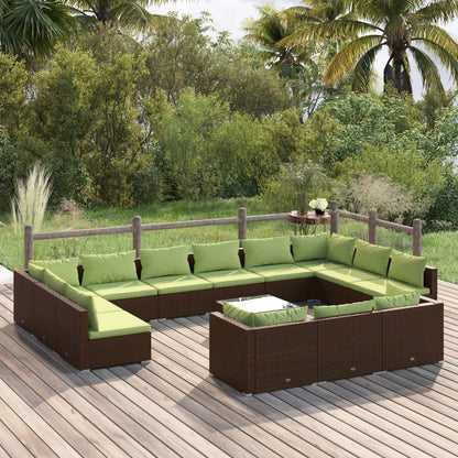 Set Divani da Giardino 14 pz con Cuscini in Polyrattan Marrone