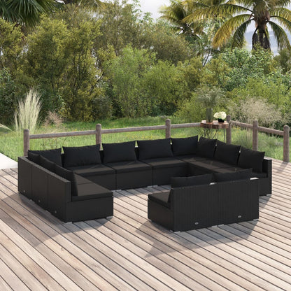 Set Divani da Giardino 11 pz con Cuscini in Polyrattan Nero