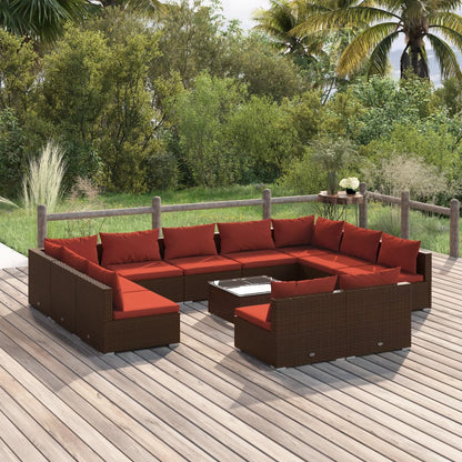 Set Divani da Giardino 12 pz con Cuscini in Polyrattan Marrone