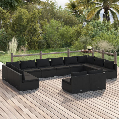 Set Divani da Giardino 12 pz con Cuscini in Polyrattan Nero