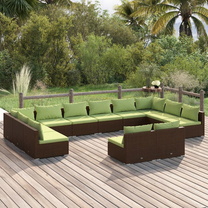 Set Divani da Giardino 12 pz con Cuscini Marrone in Polyrattan