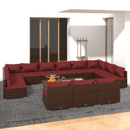 Set Divani da Giardino 13 pz con Cuscini in Polyrattan Marrone