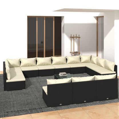 Set Divani da Giardino 14 pz con Cuscini in Polyrattan Nero