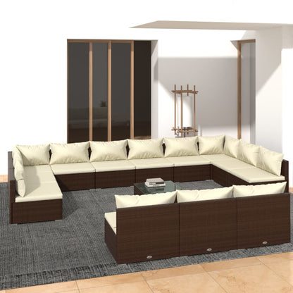 Set Divani da Giardino 14 pz con Cuscini in Polyrattan Marrone