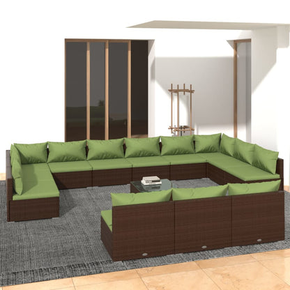 Set Divani da Giardino 14 pz con Cuscini in Polyrattan Marrone