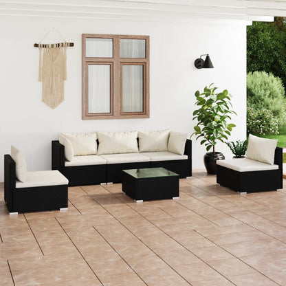 Set Divani da Giardino 6 pz con Cuscini in Polyrattan Nero