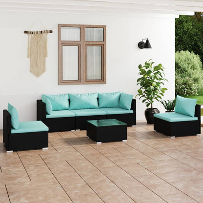 Set Divani da Giardino 6 pz con Cuscini in Polyrattan Nero