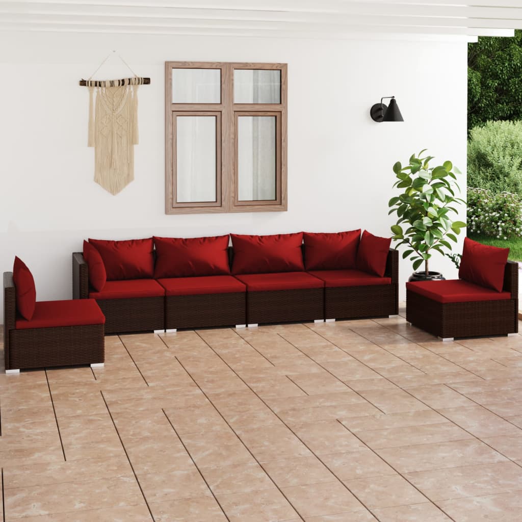 Set Divani da Giardino 6 pz con Cuscini in Polyrattan Marrone