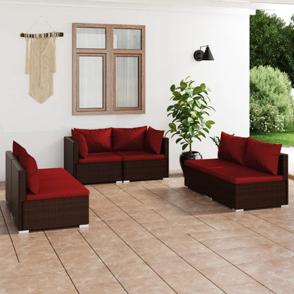 Set Divani da Giardino 6 pz con Cuscini in Polyrattan Marrone