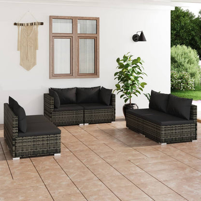 Set Divani da Giardino 6 pz con Cuscini in Polyrattan Grigio
