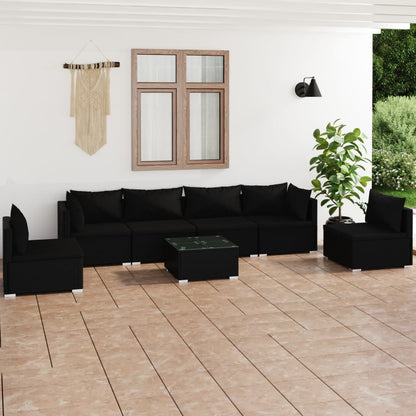 Set Divani da Giardino 7 pz con Cuscini in Polyrattan Nero