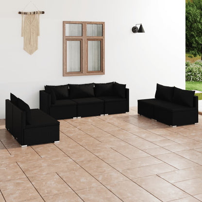 Set Divani da Giardino 7 pz con Cuscini in Polyrattan Nero