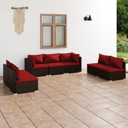 Set Divani da Giardino 7 pz con Cuscini in Polyrattan Marrone