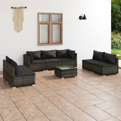 Set Divani da Giardino con Cuscini 8 pz in Polyrattan Grigio