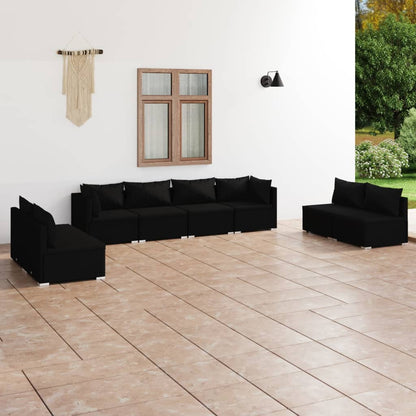 Set Divani da Giardino 8 pz con Cuscini in Polyrattan Nero
