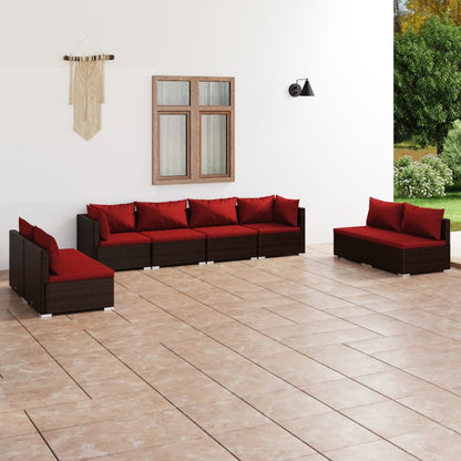 Set Divani da Giardino 8 pz con Cuscini in Polyrattan Marrone