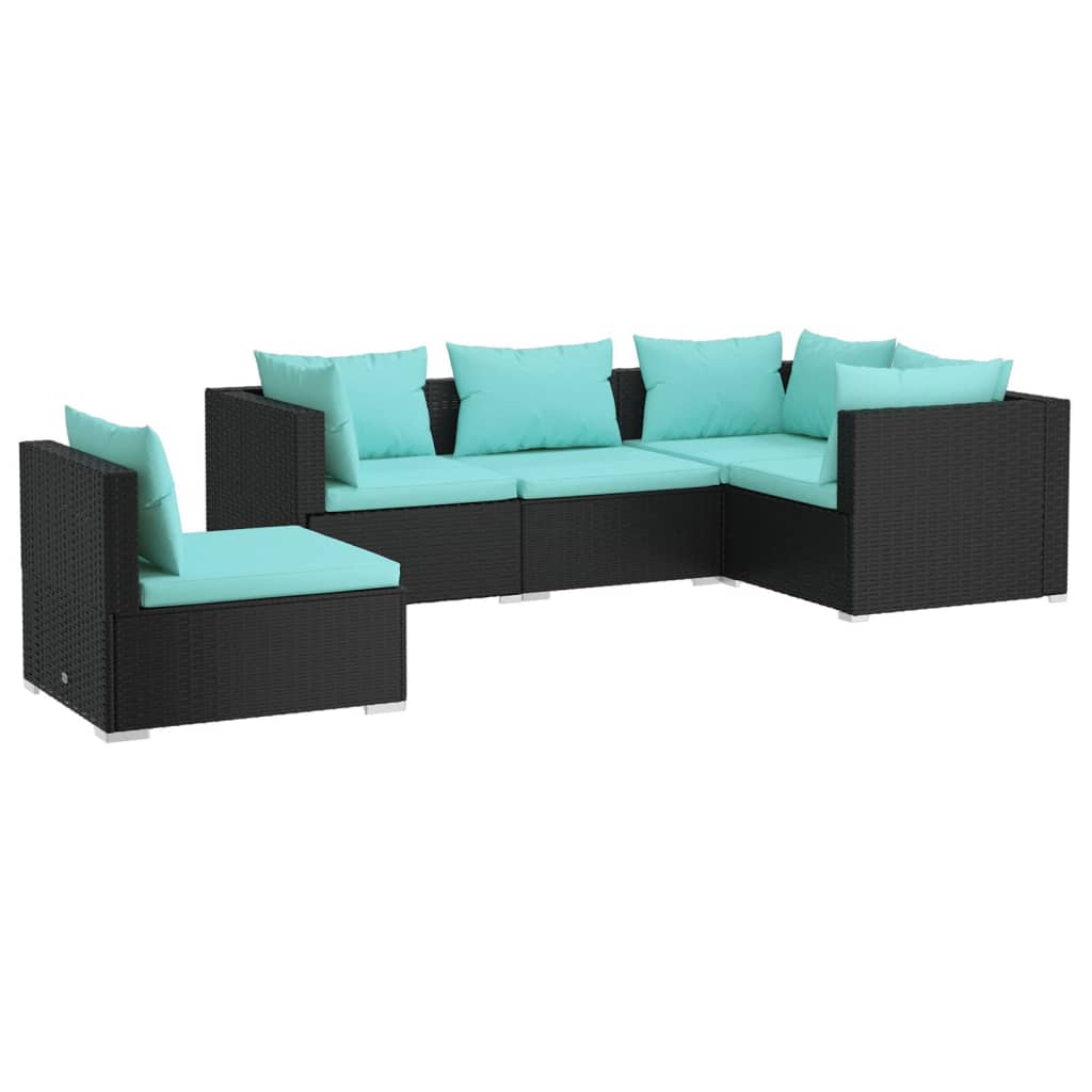 Set Divani da Giardino 5 pz con Cuscini in Polyrattan Nero