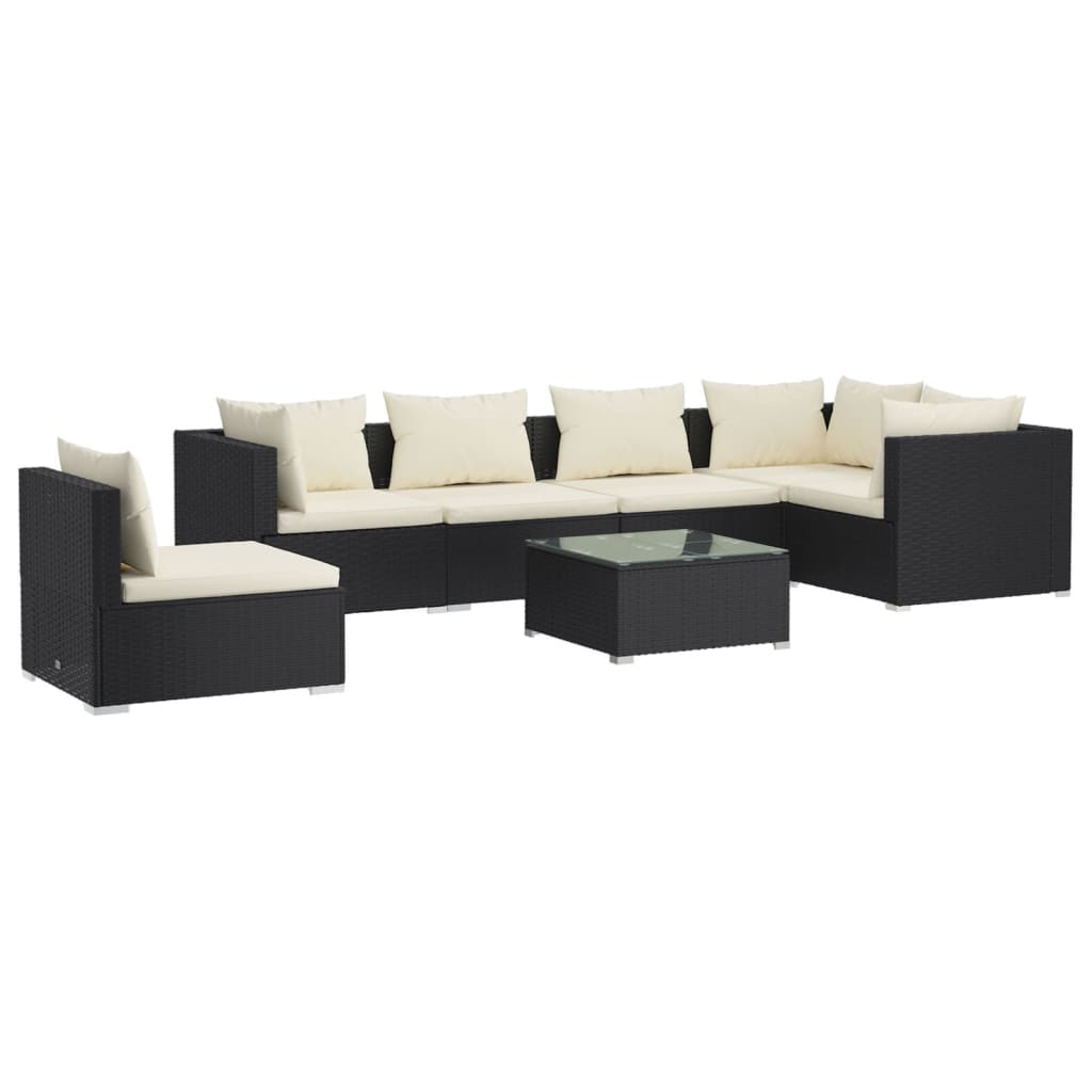 Set Salotto da Giardino 7 pz con Cuscini in Polyrattan Nero