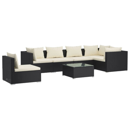 Set Salotto da Giardino 7 pz con Cuscini in Polyrattan Nero