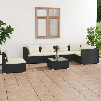 Set Salotto da Giardino 7 pz con Cuscini in Polyrattan Nero