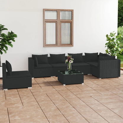 Set Divani da Giardino 7 pz con Cuscini in Polyrattan Nero