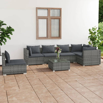 Set Divani da Giardino 7 pz con Cuscini in Polyrattan Grigio