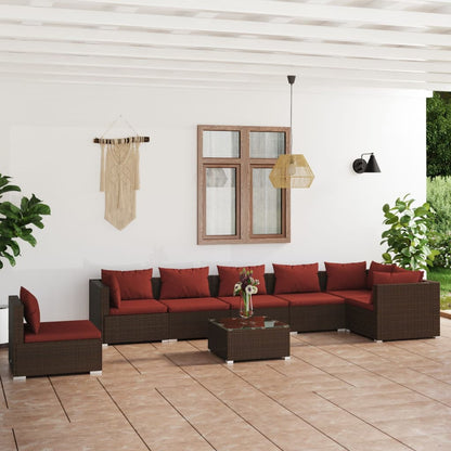 Set Divani da Giardino 8 pz con Cuscini in Polyrattan Marrone