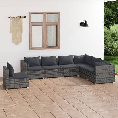 Set Divani da Giardino 7 pz con Cuscini in Polyrattan Grigio