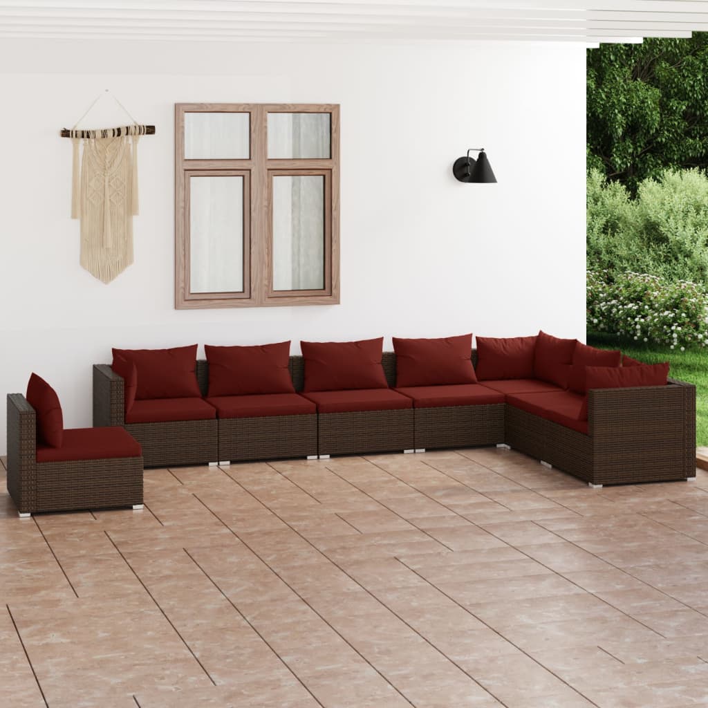 Set Divani da Giardino 8 pz con Cuscini in Polyrattan Marrone