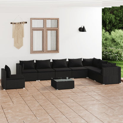 Set Divani da Giardino 9 pz con Cuscini in Polyrattan Nero
