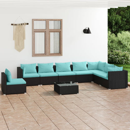Set Divani da Giardino 9 pz con Cuscini in Polyrattan Nero