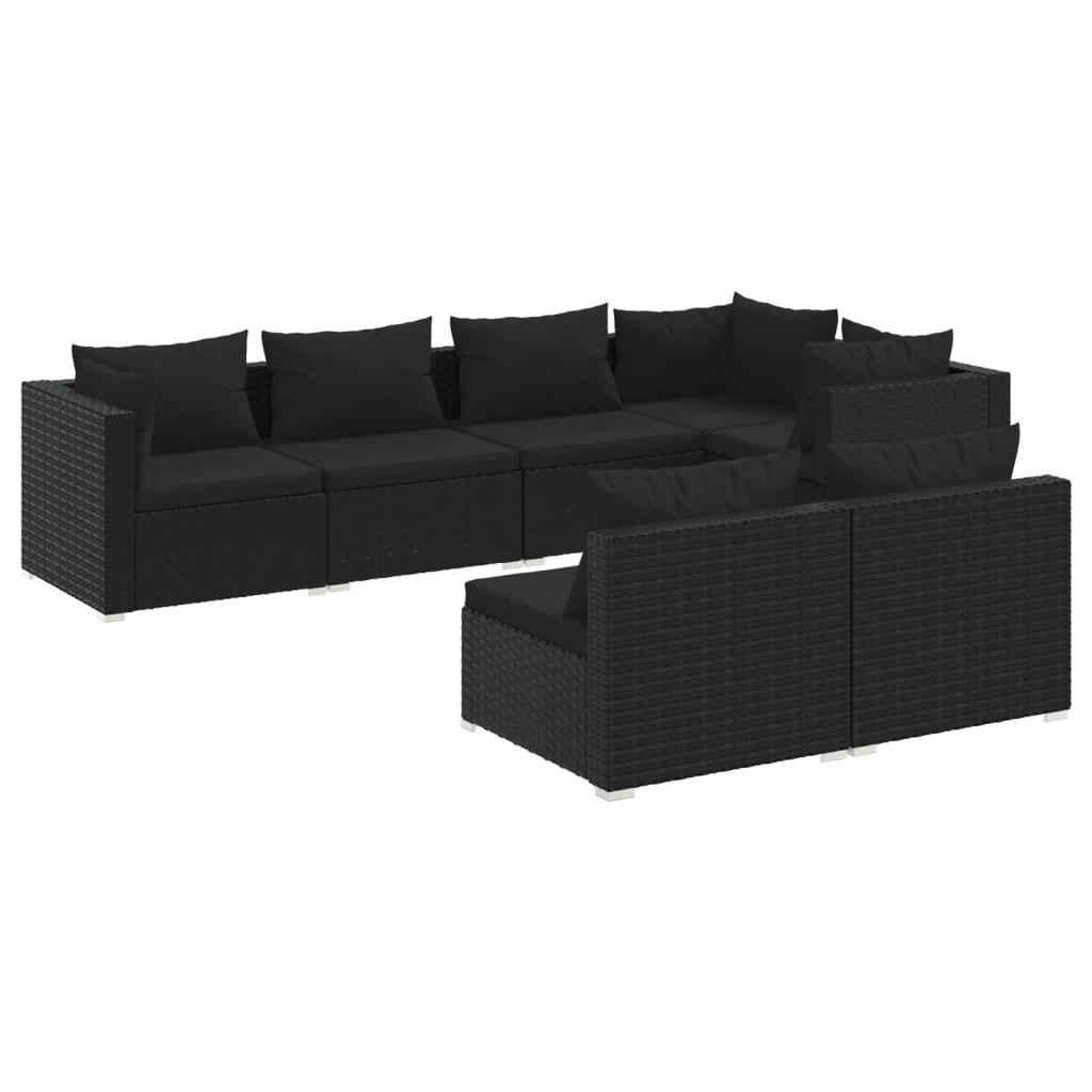 Set Divani da Giardino 7 pz con Cuscini in Polyrattan Nero