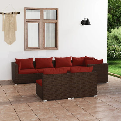 Set Divani da Giardino 7 pz con Cuscini in Polyrattan Marrone