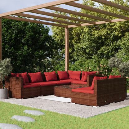 Set Divani da Giardino 8 pz con Cuscini in Polyrattan Marrone
